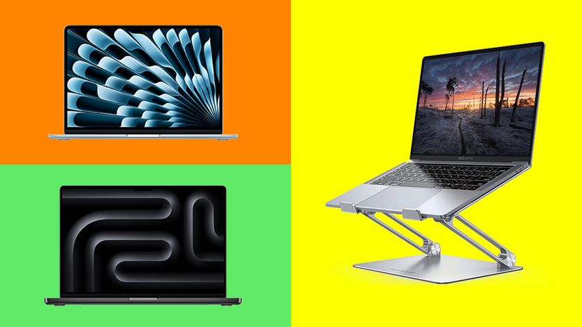 Three of the best Prime Day MacBook deals on bright coloured backgrounds