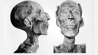 The mummy of Ramesses II was found in 1881 in southern Egypt; at some point it was partially unwrapped to show its mummified head.