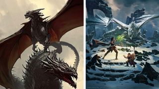 AI Art Greg Rutkowski prompts; two images of dragons, one by an AI and one by Greg Rutkowski
