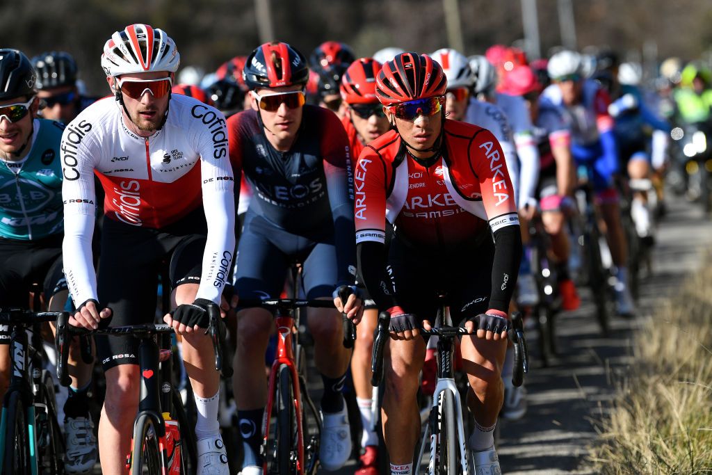 MONTAGNE FRANCE FEBRUARY 13 LR Thomas Champion of France and Team Cofidis and Dayer Uberney Quintana Rojas of Colombia and Team Arka Samsic compete during the 6th Tour de La Provence 2022 Stage 3 a 1806km stage from Manosque to Montagne de Lure 1567m TDLP22 on February 13 2022 in Montagne France Photo by Luc ClaessenGetty Images