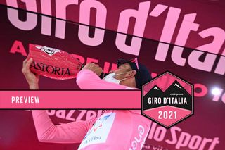 Alessandro De Marchi in the maglia rosa after stage 4 of the 2021 Giro d'Italia