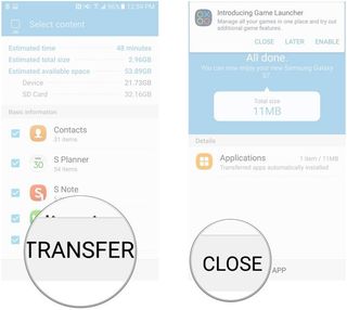 Tap transfer then tap close app