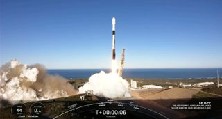 A SpaceX Falcon 9 rocket launches 49 Starlink internet satellites and D-Orbit's orbital transfer vehicle from Vandenberg Space Force Base in California on Jan. 31, 2023.