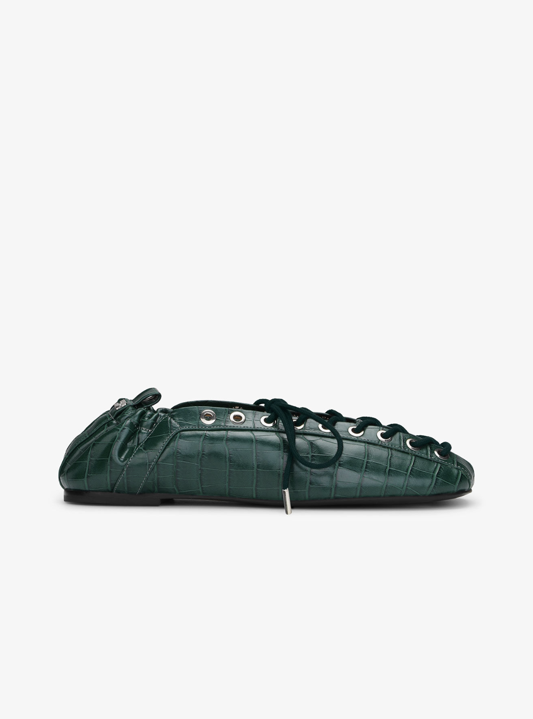 GANNI, Green Croc-Embossed Lace-Up Flats