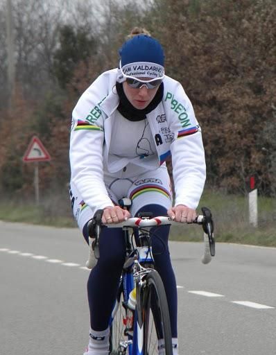 Riders are spread out up and down the climb