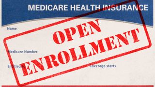 Picture of a Medicare Card with the words "open enrollment"