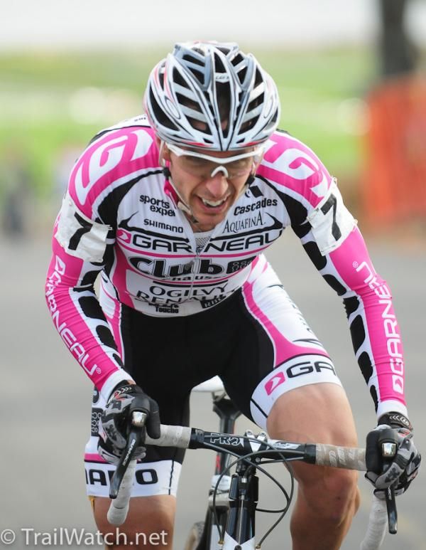 Derek St. John (Garneau Club) climbing out of the saddle