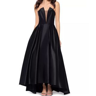 black strapless dress with mesh panel