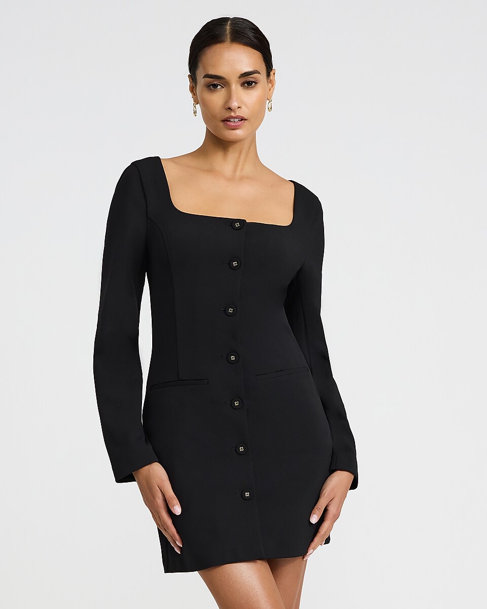 express, Crepe Square Neck Long Sleeve Mini Blazer Dress