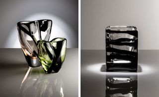 Thick coloured glass vases