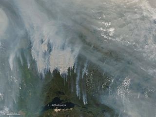 Smoke from the wildfires in August 2017 in northern Canada could be seen from space, by instruments aboard the Aqua satellite.