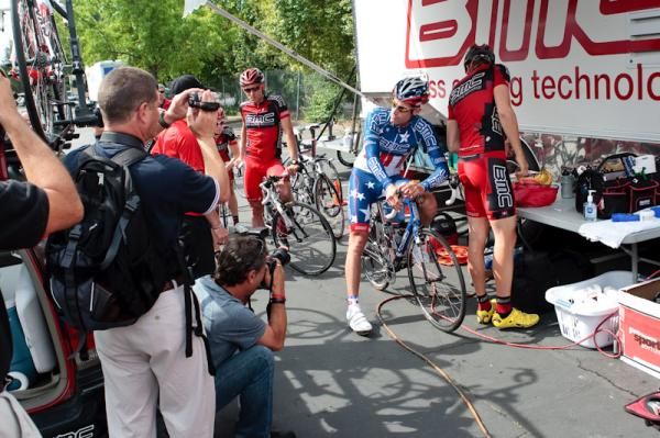 George Hincapie (BMC) gets ready to head out on a ride with his teammates.