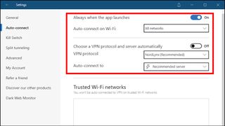 The NordVPN Windows app Auto-Connect settings