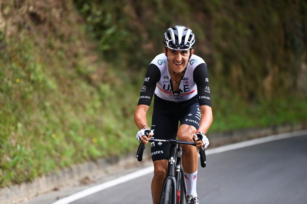 ALTU DE LANGLIRU SPAIN SEPTEMBER 13 Marc Soler of Spain and UAE Team Emirates competes in the chase group during the 78th Tour of Spain 2023 Stage 17 a 1244km stage from Ribadesella Ribeseya to Altu de LAngliru 1555m UCIWT on September 13 2023 in Altu de LAngliru Spain Photo by Tim de WaeleGetty Images