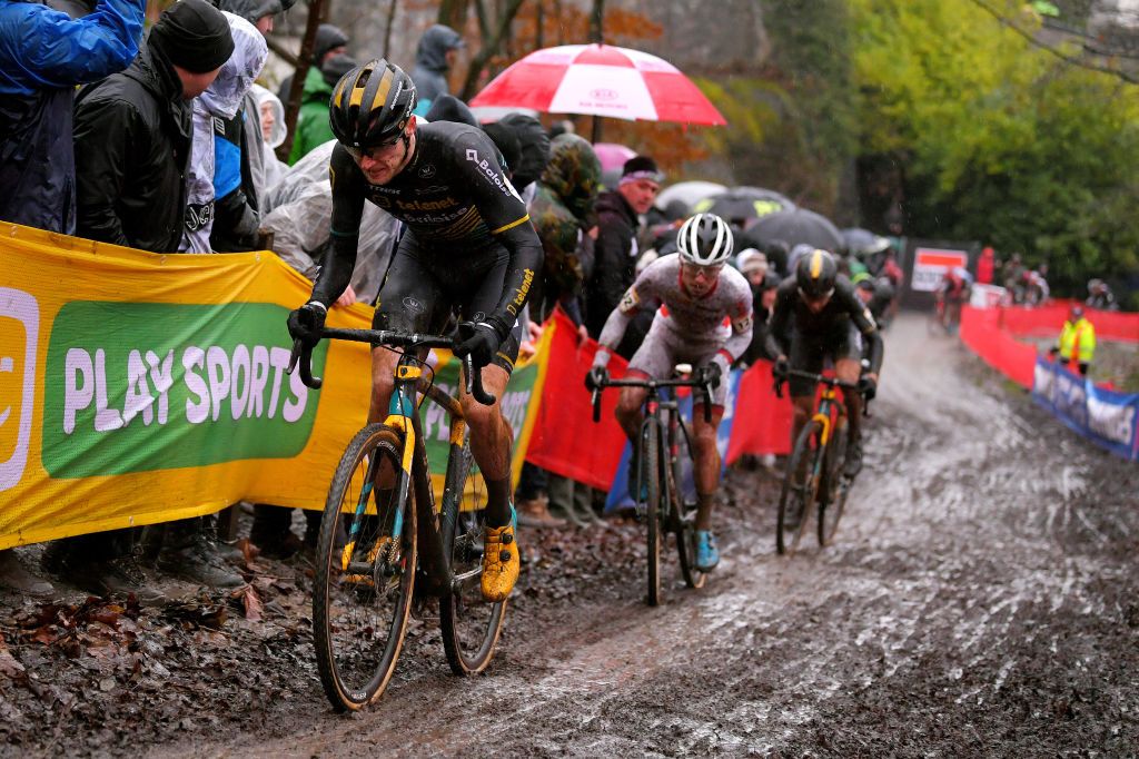 NAMUR BELGIUM DECEMBER 22 Corne Van Kessel of The Netherlands and Team Telenet Baloise Lions Eli Iserbyt of Belgium and Team Pauwel Sauzen Bingoal Mud during the 11th Namur World Cup 2019 UCICX TelenetUCICXWC on December 22 2019 in Namur Belgium Photo by Luc ClaessenGetty Images