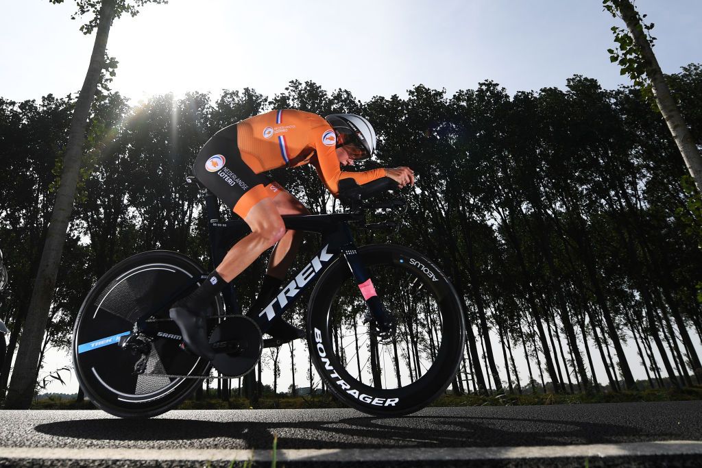 BRUGES BELGIUM SEPTEMBER 20 Ellen Van Dijk of Netherlands sprints during the 94th UCI Road World Championships 2021 Women Elite a 3030km Individual Time Trial race from KnokkeHeist to Bruges flanders2021 ITT on September 20 2021 in Bruges Belgium Photo by Tim de WaeleGetty Images