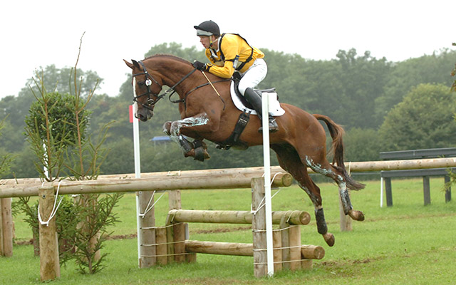 Nick Gauntlett riding Chilli Morning to second place in the open intermediate at Gatcombe in 2008