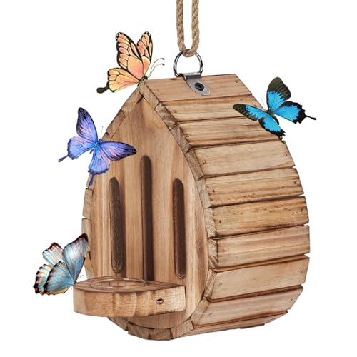 Butterfly House Butterfly Habitat Garden - Wooden Butterfies Houses With Feeder Hanging Garden Decoration Natural Nesting Box for Butterflies Bugs Moths &amp;amp; Lacewings
