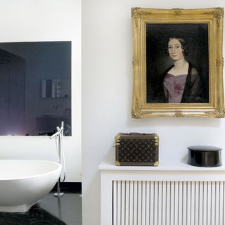 bathroom with white basin frame and white wall