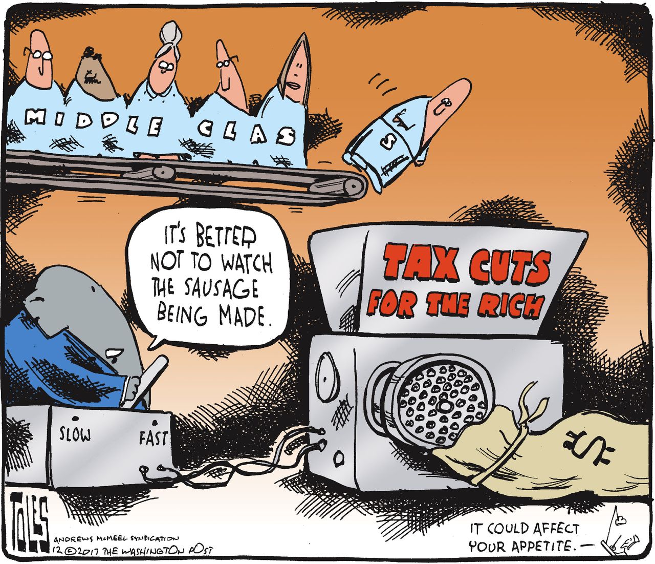 Political cartoon U.S. GOP tax cuts middle class