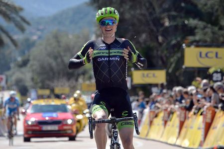 Ben King (Cannondale-Garmin) celebrates his victory at the Criterium International