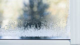 Condensation trapped between two panes of glass