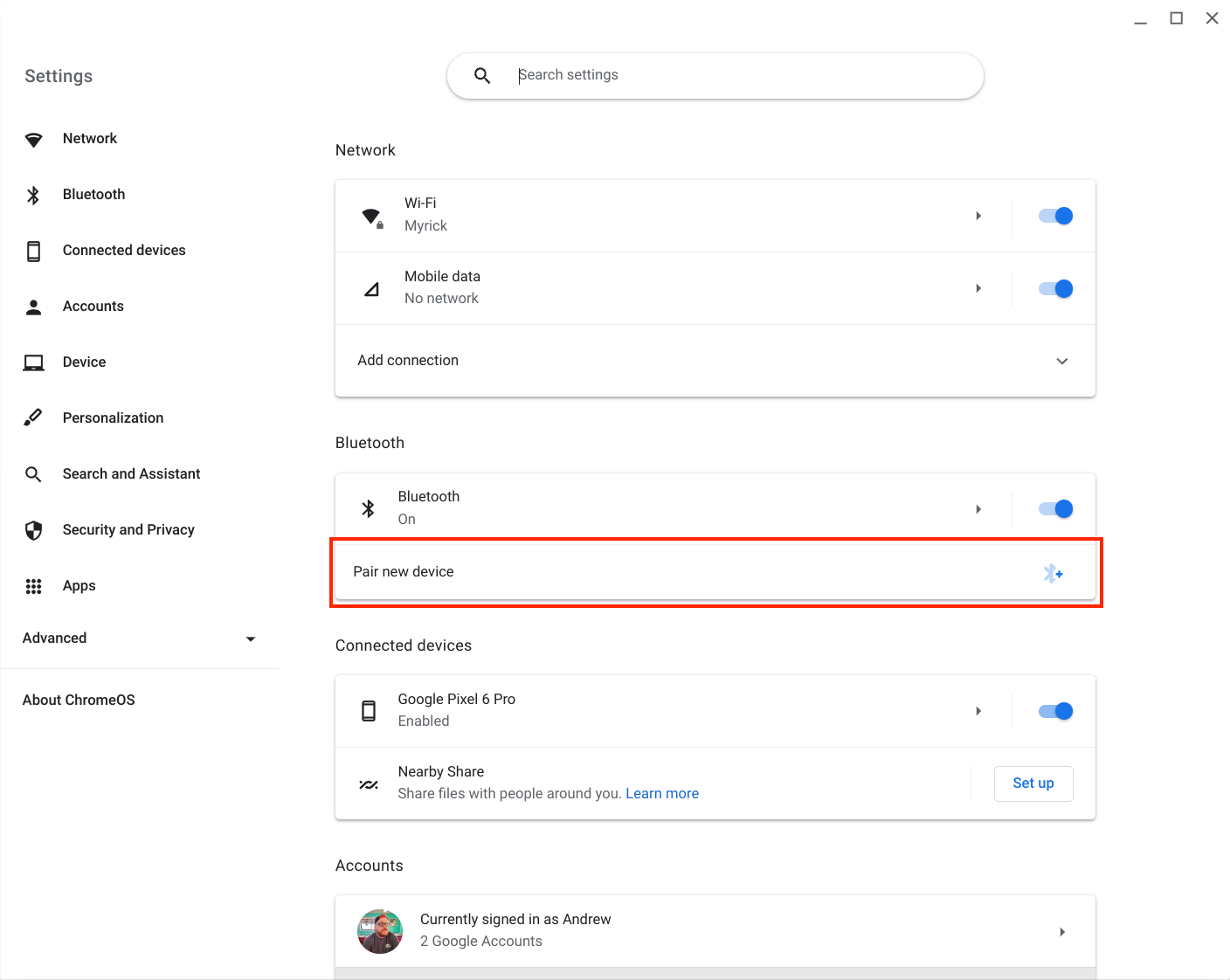 Open Bluetooth pairing on your Chromebook