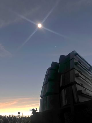 A shot of the eclipse overhead of a PK Sound System array.