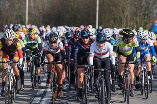 Alena Amialiusik on the front as the race rolls out of Ghent - 2016 Omloop het Nieuwsblad - Elite Women