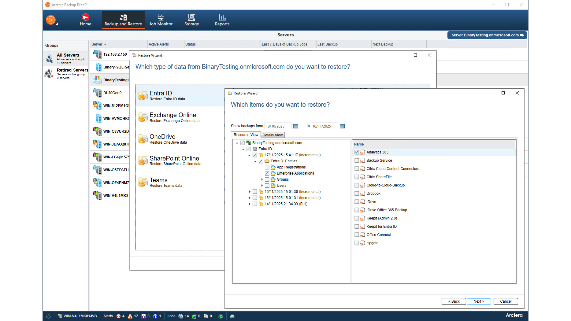 A screenshot of the Arctera Backup Exec 25.1 dashboard