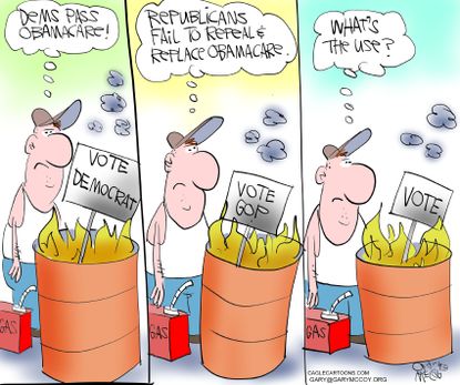 Political cartoon U.S. Obamacare GOP health care reform Democrats voters