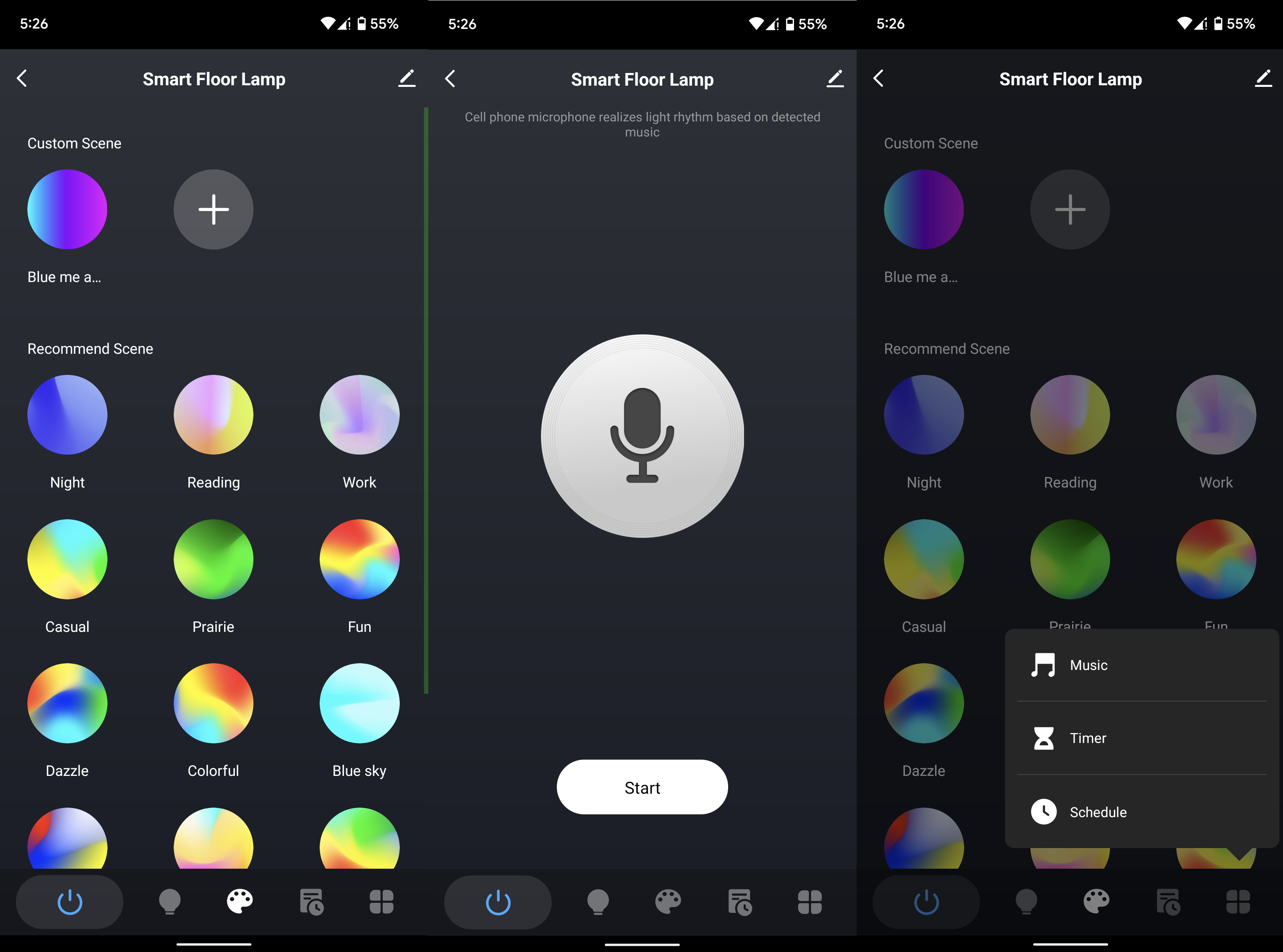 XMCOSY+ Floor Lamp companion app screenshots