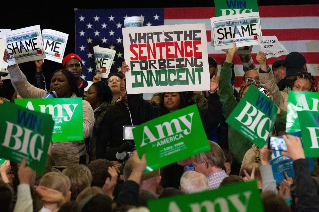 Protesters at Amy Klobuchar&amp;#039;s rally.