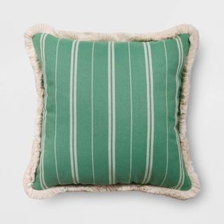 Striped Fringe Edge Square Outdoor Throw Pillow