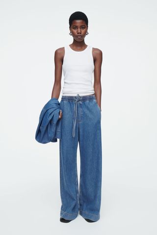 Wide-Leg Fluid Denim Pants