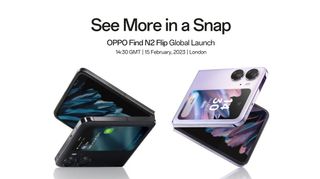 A marketing image advertising the Oppo Find N2 Flip's global launch
