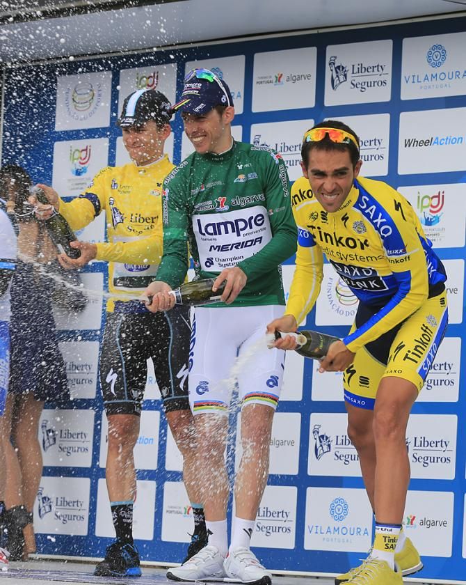 The Volta ao Algarve podium: Michal Kwiatkowski, Rui Costa and Alberto Contador