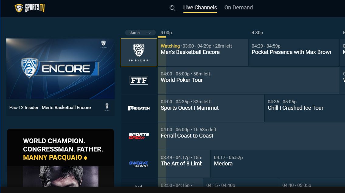 Sports.tv user interface