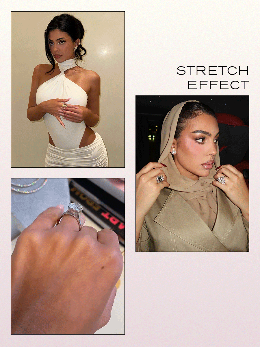 Collage of engagement ring trends for 2026.