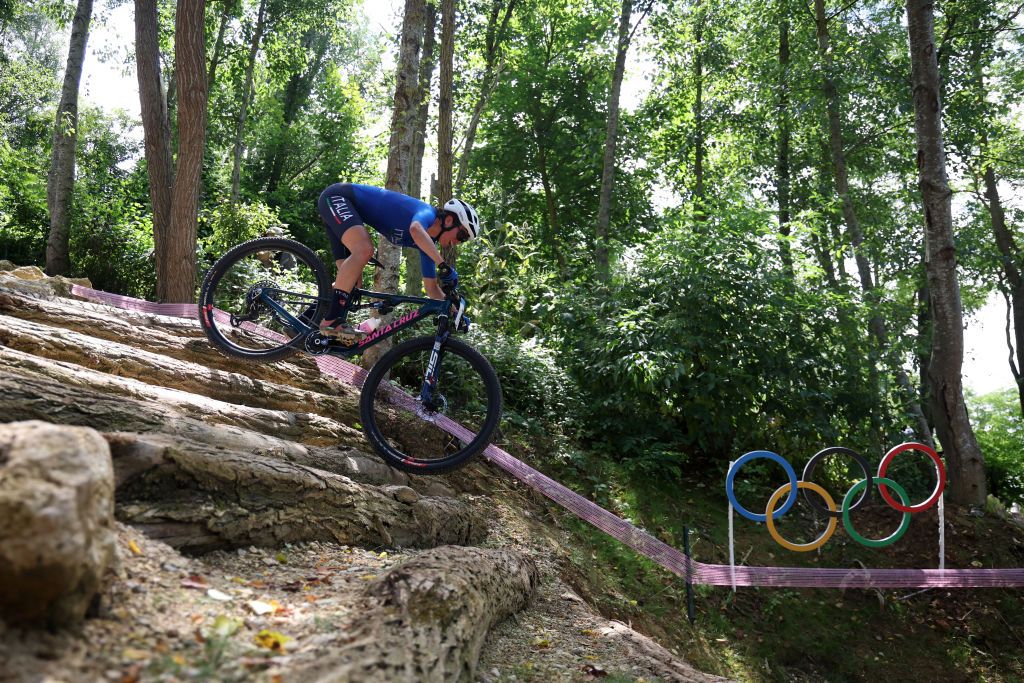 ELANCOURT FRANCE JULY 28 Martina Berta of Team Italy competes during the Womens CrossCountry Cycling Mountain Bike Gold Medal race on day two of the Olympic Games Paris 2024 at Elancourt Hill on July 28 2024 in Elancourt France Photo by Jared C TiltonGetty Images