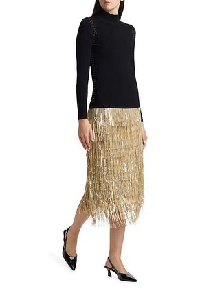 Zoey Sequined Fringe Midi-Skirt