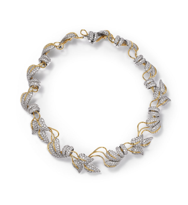 Tiffany &amp;amp; Co., Schlumberger Leaves Necklace in Platinum and Yellow Gold