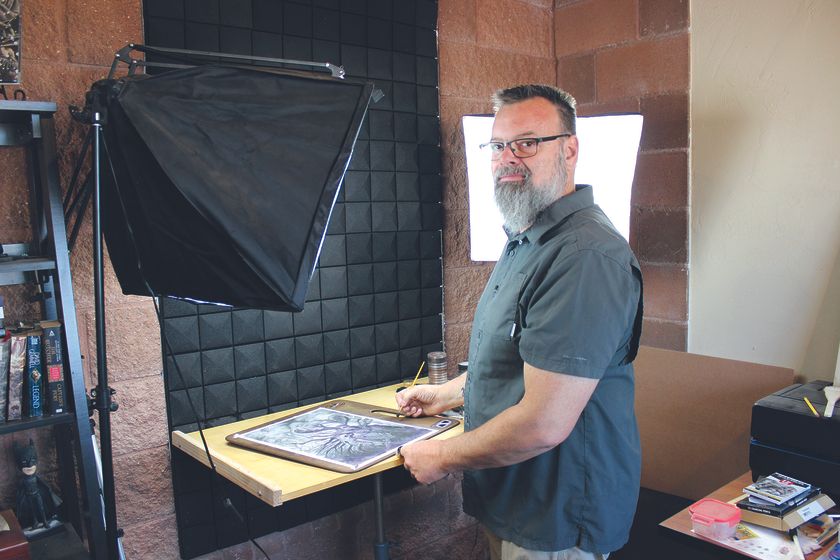 Image of a charcoal abstract character art in progress