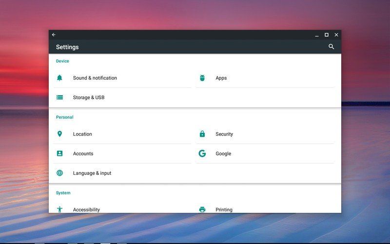Chrome OS about Android