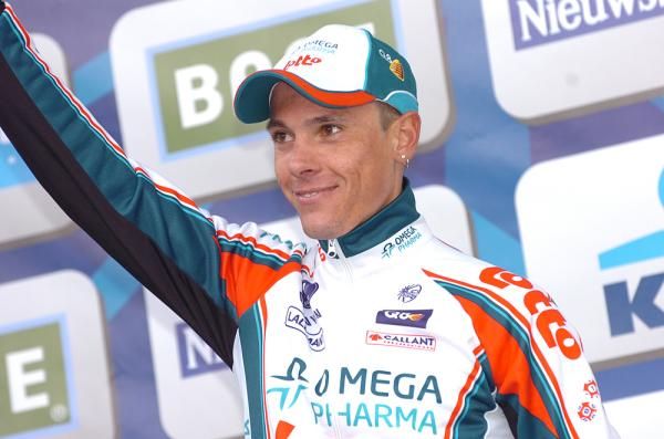 Philippe Gilbert (Omega Pharma-Lotto) has his moment on the podium.
