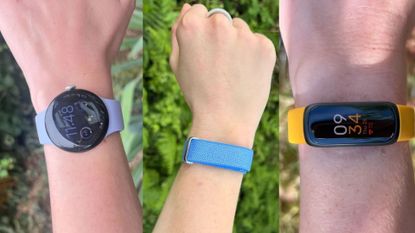 Grace Walsh wearing three of the best Fitbits: Google Pixel Watch 4, Fitbit Air, and Inspire 3