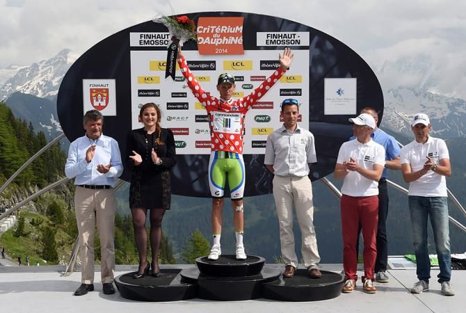 Alessandro De Marchi (Cannondale) on the podium in the mountains jersey