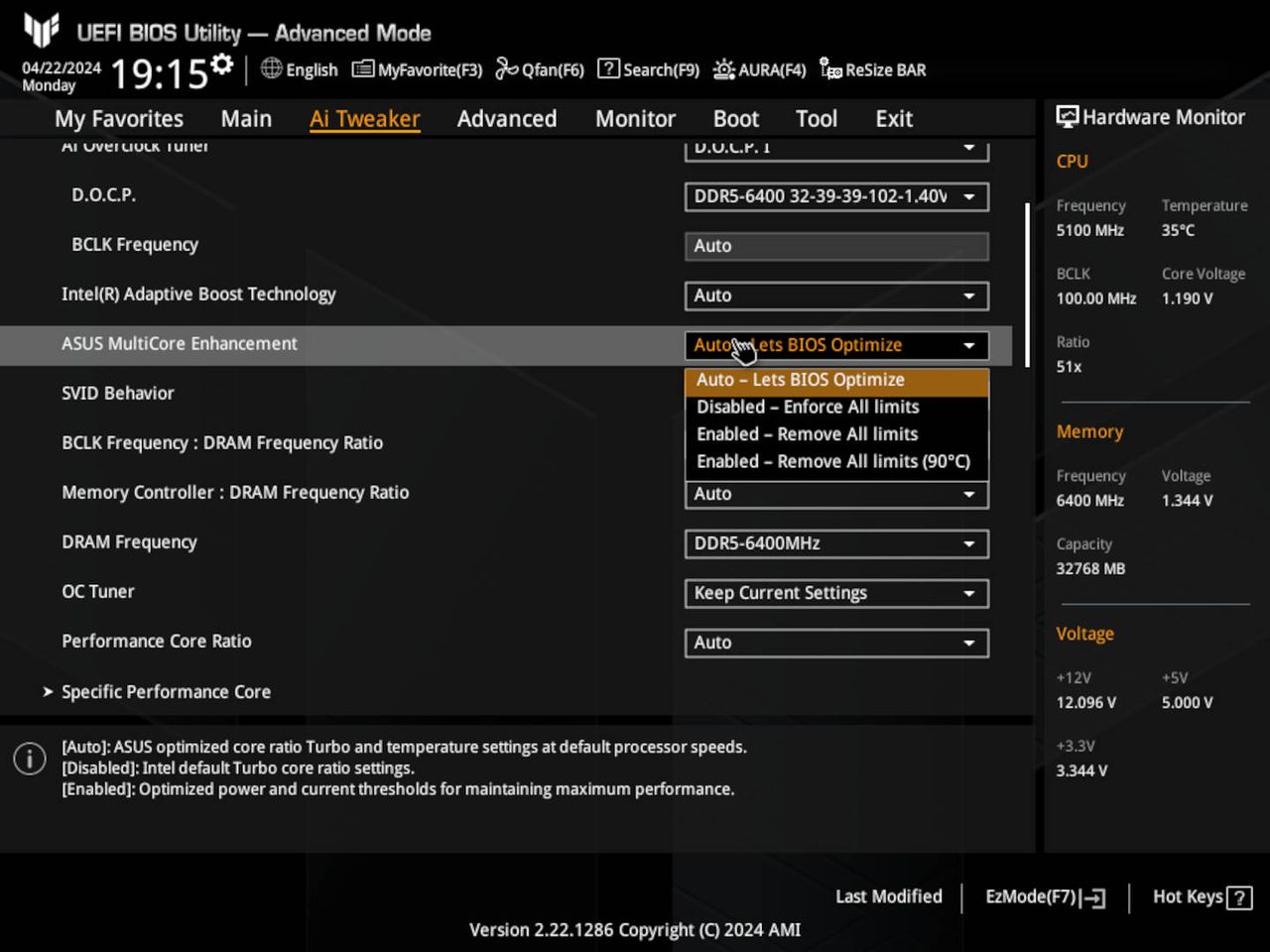 Screenshot of an Asus motherboard BIOS