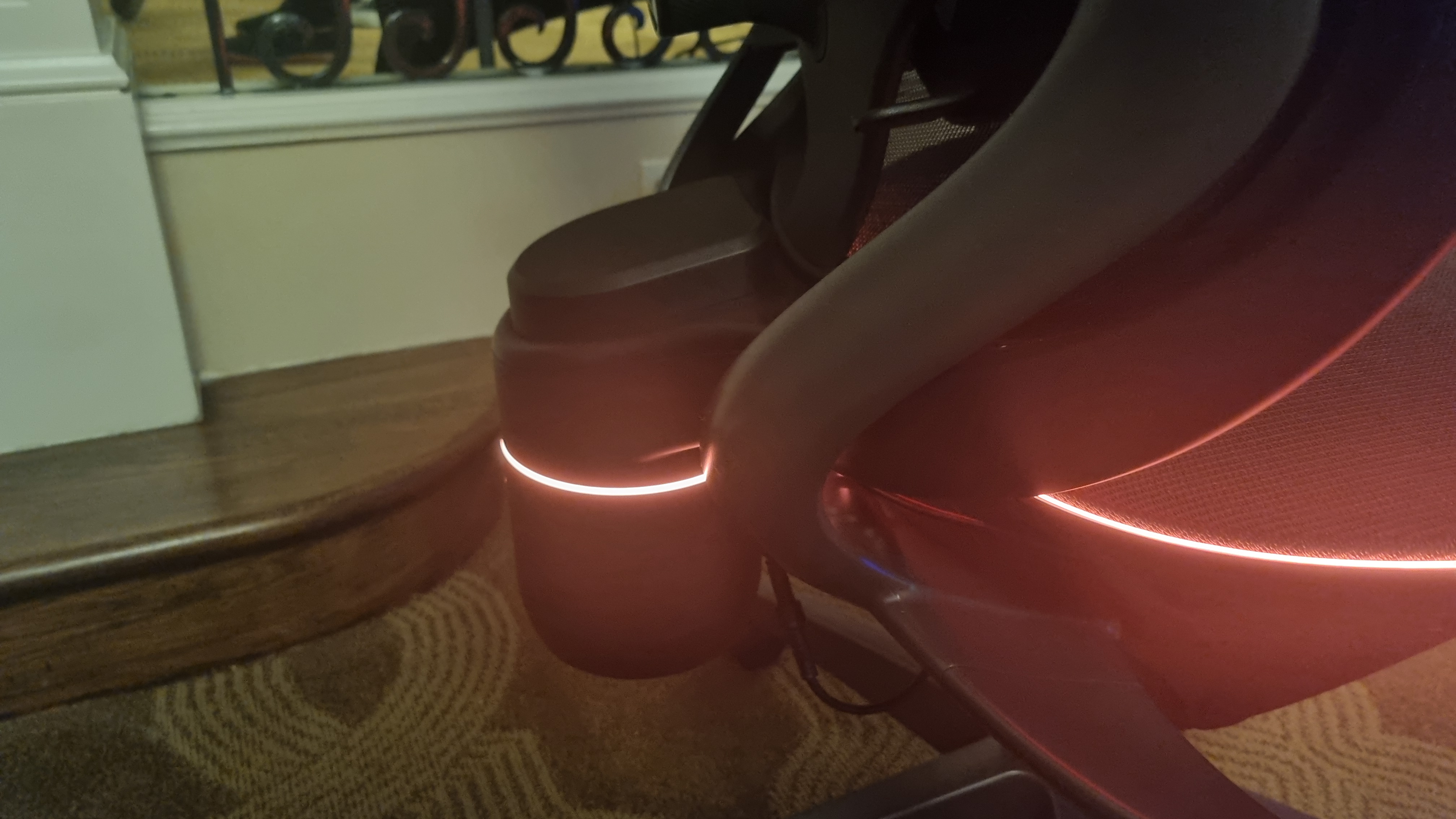 The Razer Project Arielle gaming chair, lit up in either red or blue.