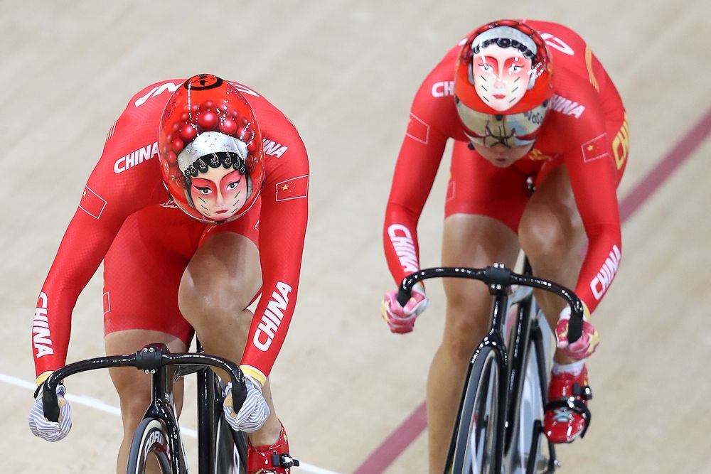 Team China competes in the Women's Team Sprint Qualifying on Day 7 of the Rio 2016 Olympic Games